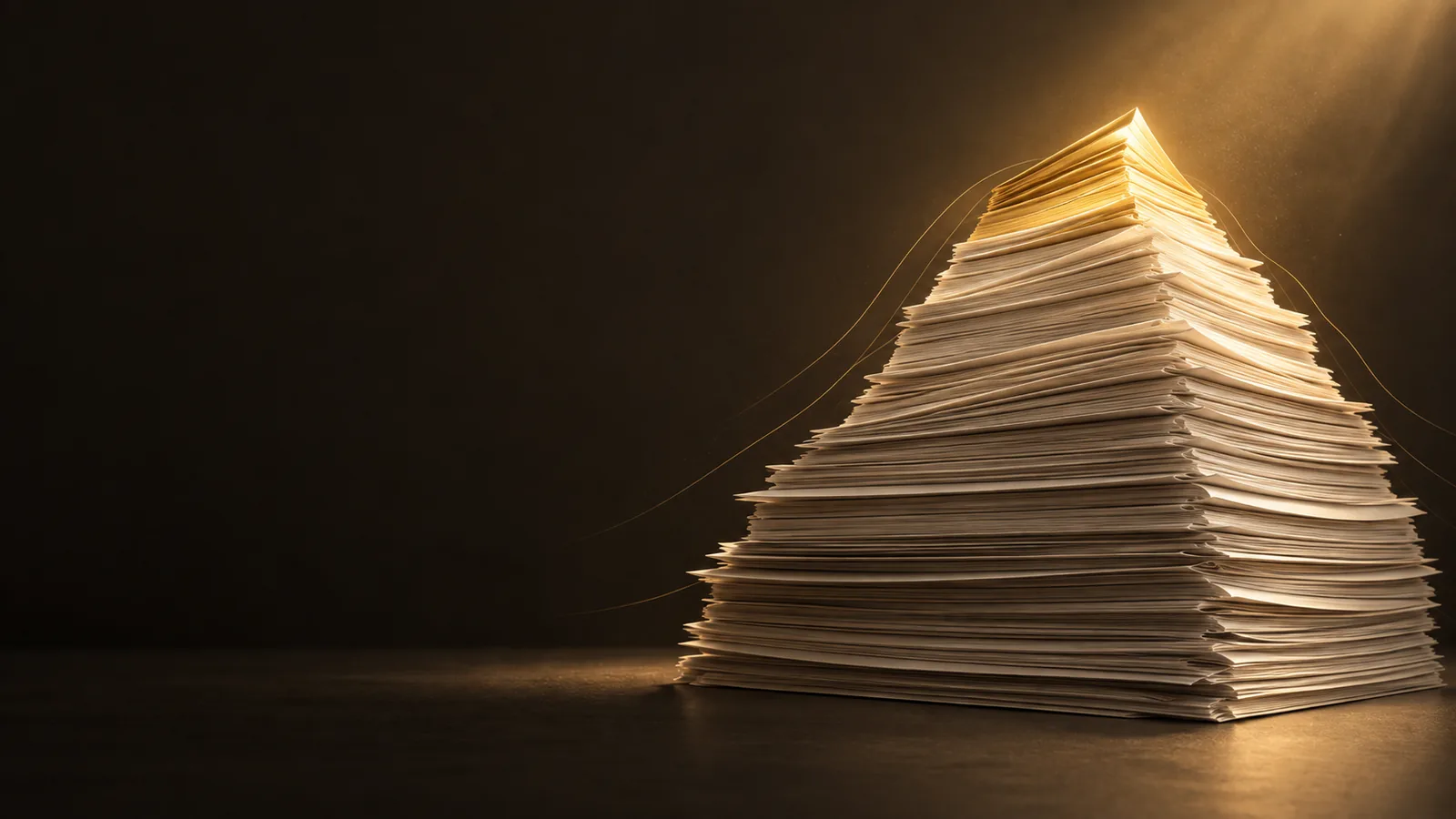 Illustration: Papierstapel mit goldener Spitze